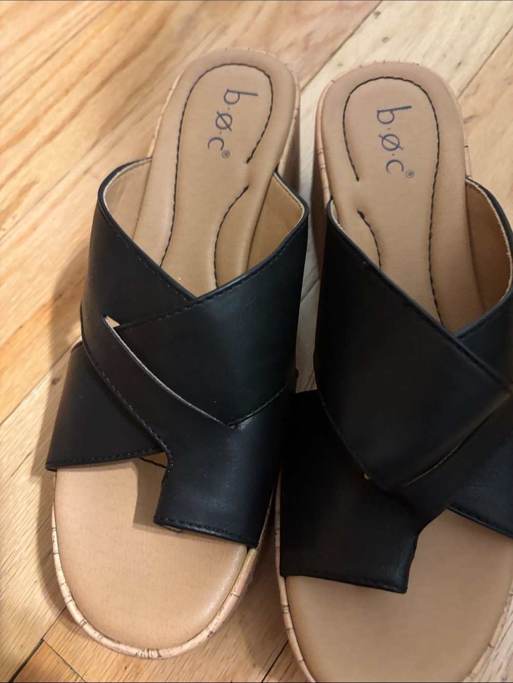 b.o.c. Black Crisscross Slide Mules